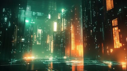 Quantum Chip Glowing with Binary Qubits - Floating Underground