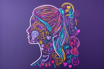 Feminist Background Expressing Gender Equality Through Artistic Female Faces in a Powerful and Abstract Purple Representation