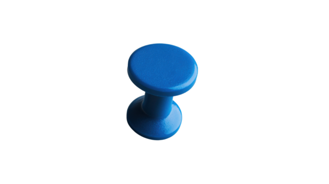 Blue push pin on transparent background, office supplies, close-up photography