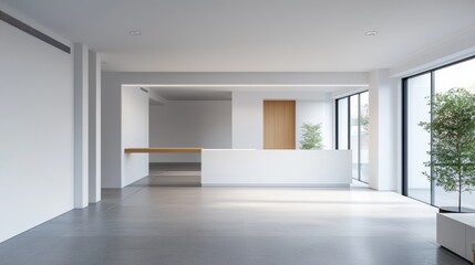 Modern minimalist reception area with natural light