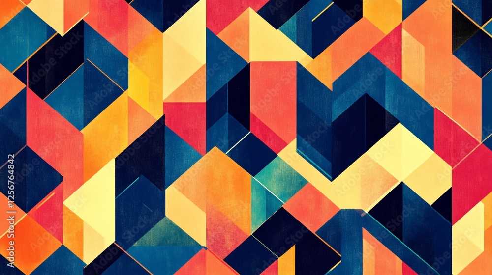 Poster Abstract colorful geometric shapes background forming isometric cubes pattern