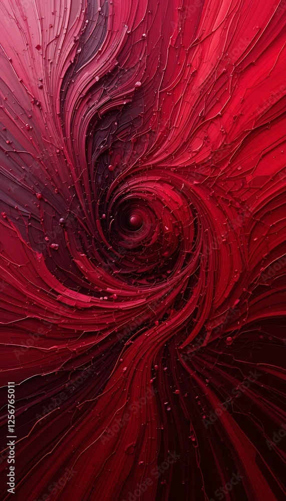 Poster abstract red swirl art painting with textured surface and unique pattern