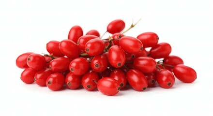 Vibrant Cluster of Glossy Red Barberries on Pristine White