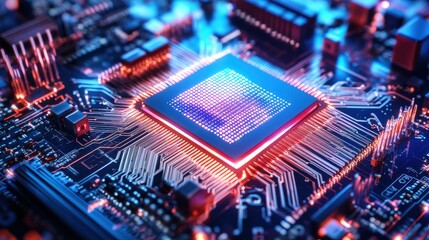 Obraz premium Quantum Processor Glowing with Binary Holographic P