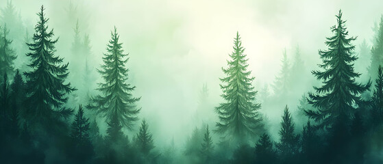 Obraz premium Misty forest sunrise, tranquil nature scene