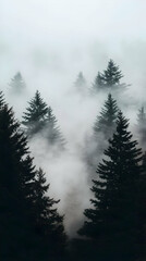 Foggy mountain forest, trees, mist, nature, scenic wallpaper