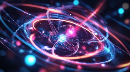 Obraz premium Close-up of Swirling Holographic Qubits in Futurist