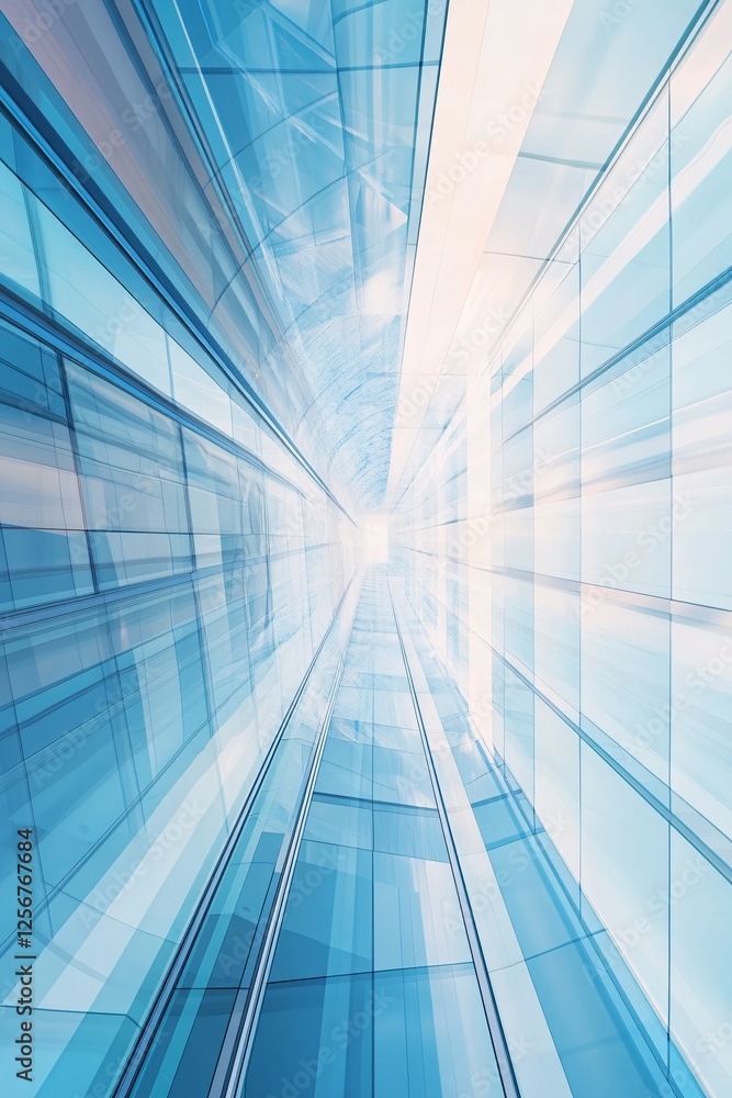 Aufkleber light at the end of modern glass corridor with reflections