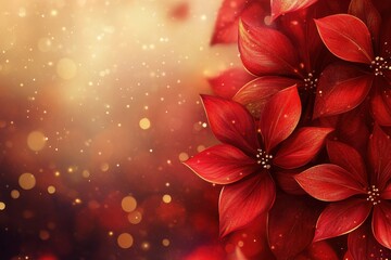 Luminous red flowers on bokeh background. Ideal for holiday cards, romantic designs, or elegant branding.