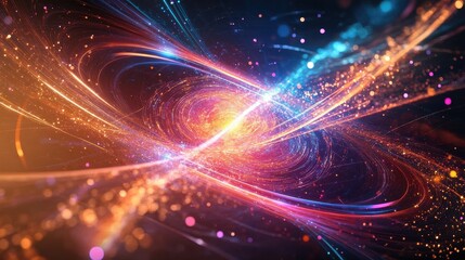 Obraz premium Quantum System Glowing with Swirling Qubit Hologram