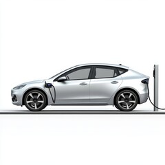 Fototapeta premium Silver electric car charging at a charging station