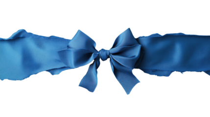Blue ribbon with bow isolated on transparent background