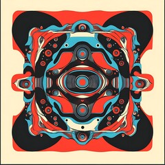Abstract symmetrical design, vibrant colors, graphic art, for print or digital media