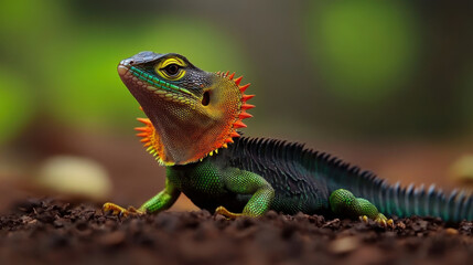 Fototapeta premium vibrant frilled lizard showcasing its colorful frill in natural setting, displaying unique textures and vivid colors that highlight its beauty and adaptability