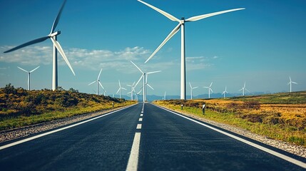 Fototapeta premium Renewable Energy Road Trip: A Scenic Drive Through a Sustainable Future