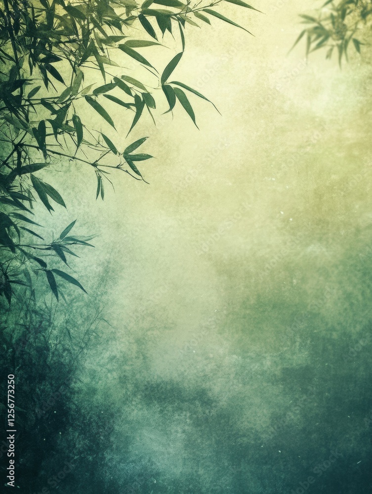 Poster portrait of a panda surrounded by lush bamboo forest with ample space for adding text or messages. g