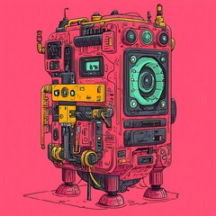 Futuristic robot, abstract, isolated on pink, illustration, background for tech