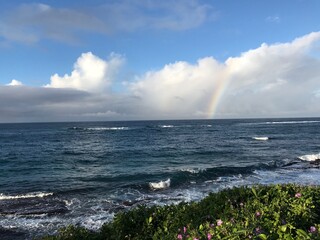 Rainbows over the hawaiian ocean on Maui