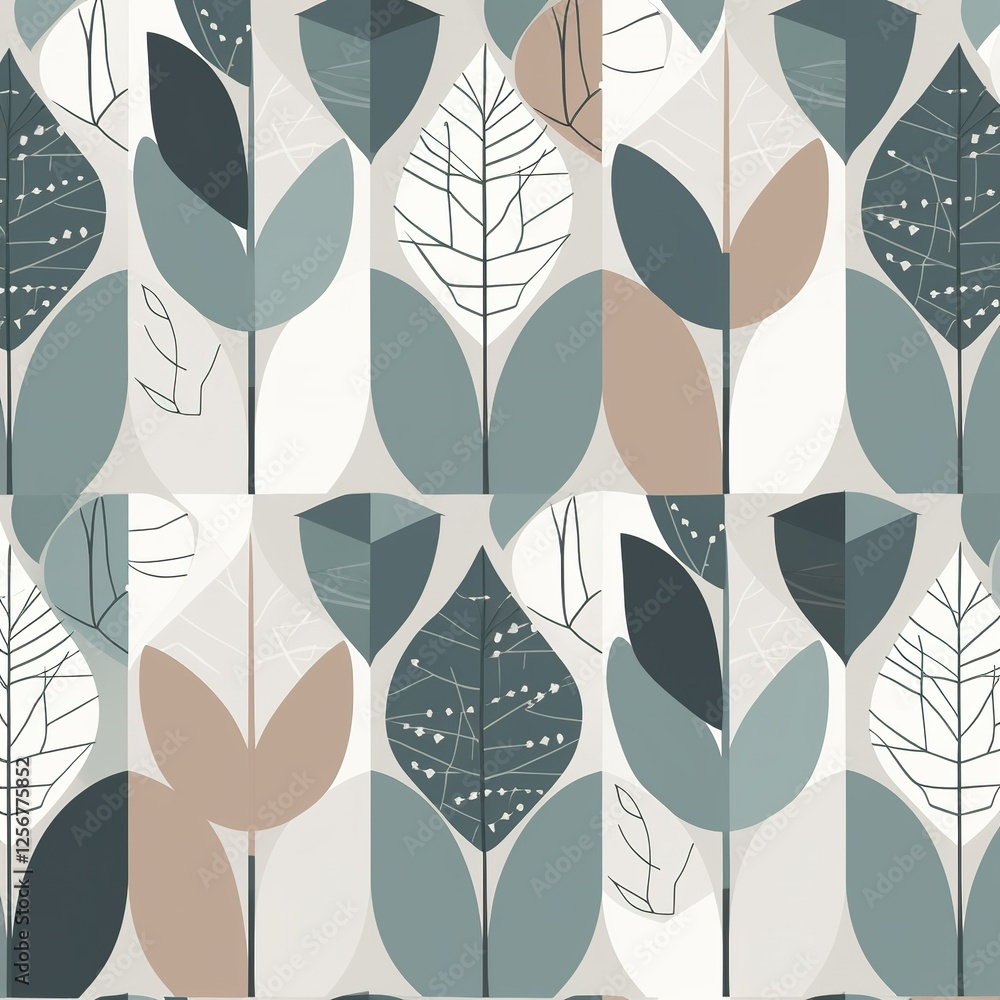 Poster abstract nature pattern with stylized leaves and geometric shapes in a modern design