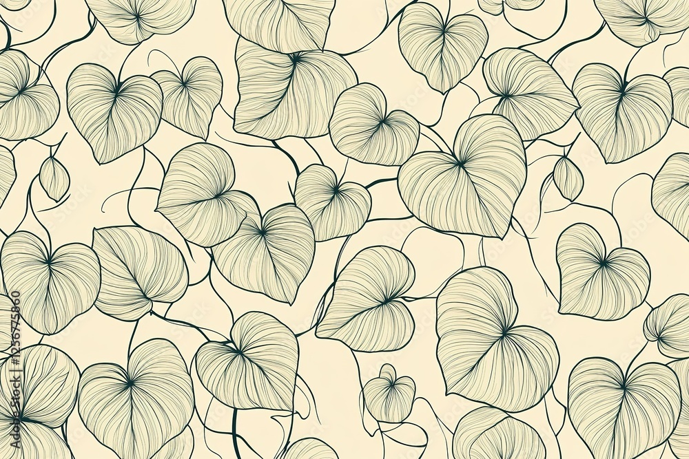 Poster leafy pattern: stylized leaves intertwined with delicate vines on a neutral background