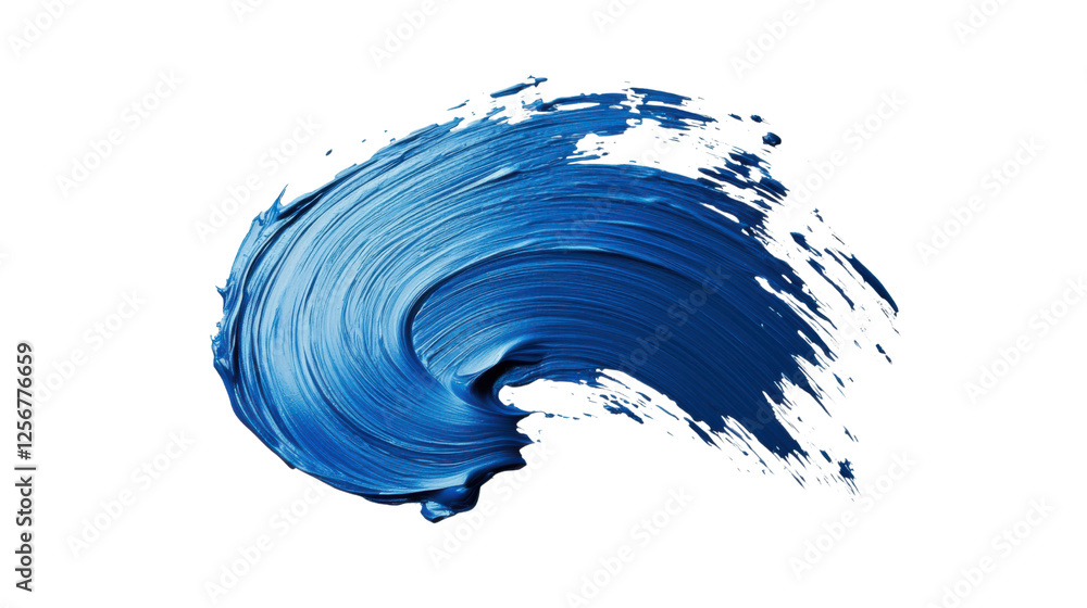 Poster blue paint stroke on transparent background creating dynamic swirl