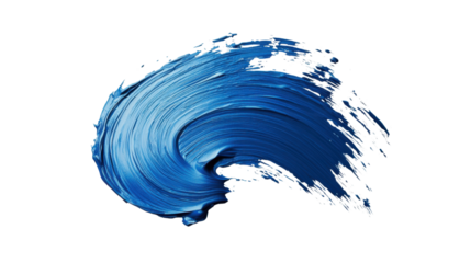 Blue paint stroke on transparent background creating dynamic swirl