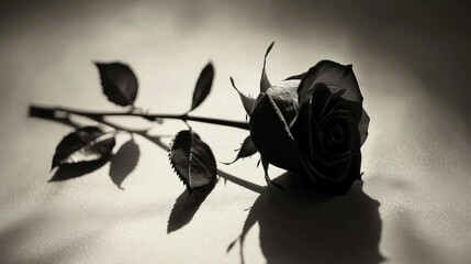Elegant Black Rose in Shadow with Subtle Light Highlights