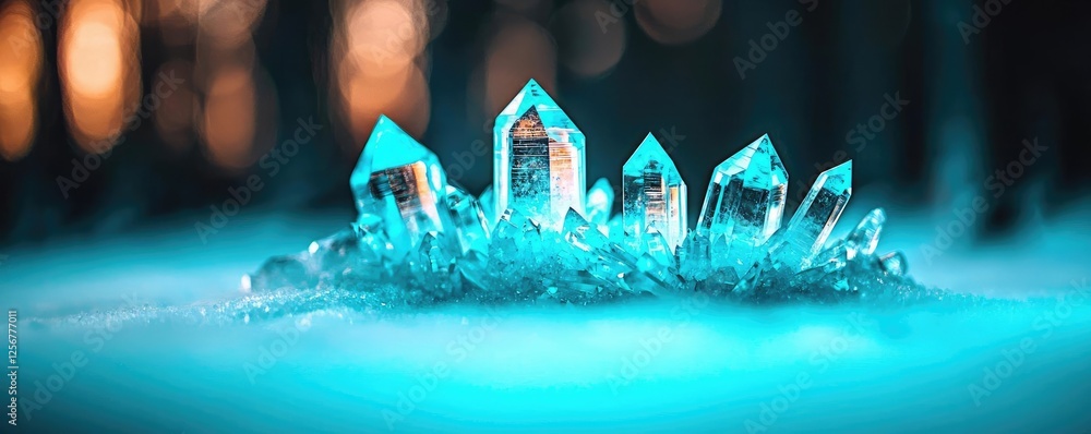 Aufkleber glow forest idea. beautiful crystals sparkle under soft light in a serene natural setting.