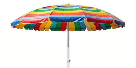 Obraz premium Rainbow Striped Beach Umbrella on White Background