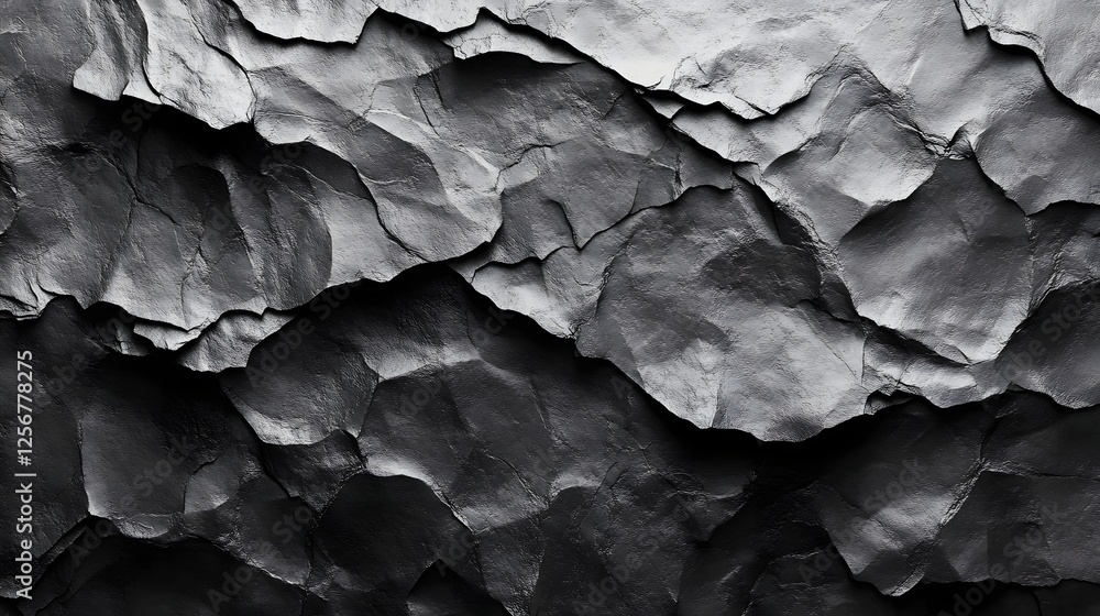 Poster Close-up of a dark gray rock texture. The image showcases a monochromatic study of stone. Macro Texture Backgrounds. Abstract Dark Gray Rock Texture: A Monochromatic Study in Stone