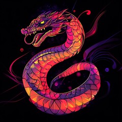 Obraz premium Abstract Neon Dragon Design, Artistic Style, Digital Art