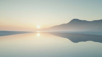 Obraz premium Serene sunset over a tranquil landscape reflection.