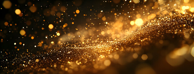 Obraz premium Golden sparkle wave, dark background, celebration