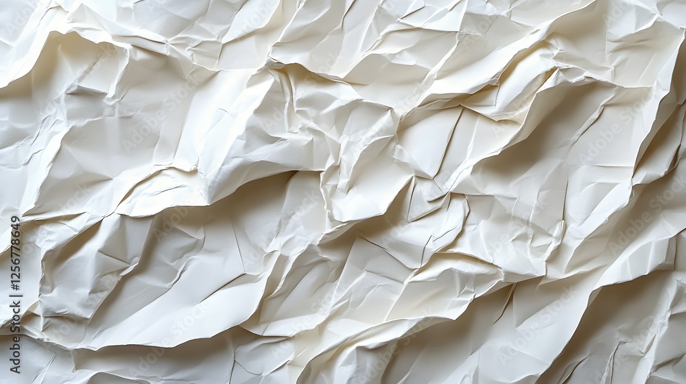 Aufkleber Close-up image of crumpled white paper, showcasing its texture and abstract forms. Macro Texture Backgrounds. Abstract Crumpled Paper Texture: A Study in White