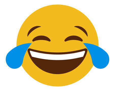 laughing crying emoji emoticon with tears of joy, smile face with open mouth and smiling eyes with two blue tears streaming down the cheeks. laughter, happiness and amusement. funny emotion
