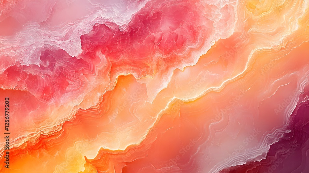 Poster stunning abstract artwork featuring a mesmerizing blend of orange, pink, and red hues. the image sho