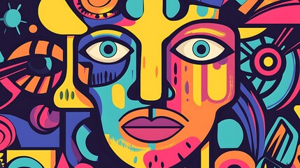 Abstract Colorful Face Art Design for Graphic Use
