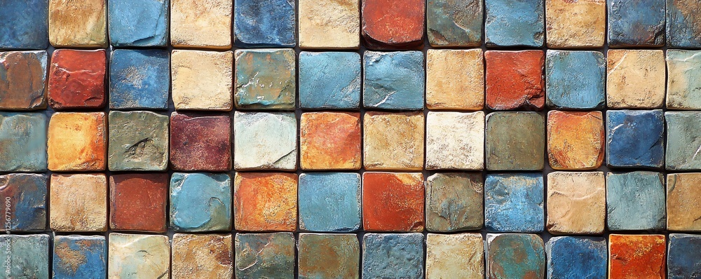 Poster Colorful mosaic tiles showing a rustic pattern texture