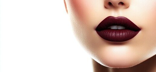 Obraz premium Close-up of a Woman's Lips with Dark Burgundy Lipstick