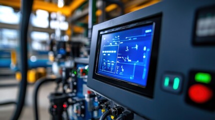 Obraz premium Factory control panel display, industrial automation, monitoring system, production line background