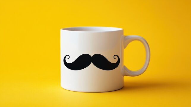 White mug with a black mustache design. - Powered by Adobe