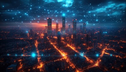 Obraz premium Futuristic City Network Online Service Digital Connectivity at Night