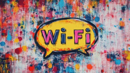Obraz premium Colorful Wi-Fi speech bubble on abstract art background, internet access