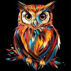 Obraz premium Colorful Owl Portrait on Black Background