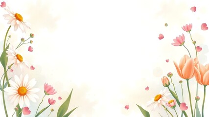 Beautiful Floral Frame with Delicate Flowers and Heart Petals