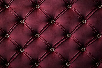 Fototapeta premium Burgundy Velvet Upholstery with Tufted Design diamond pattern and shiny metal accents