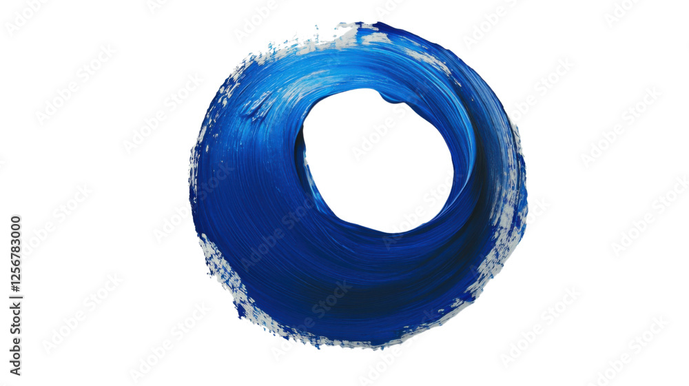Poster blue paint stroke creating a perfect circle on transparent background