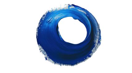 Blue paint stroke creating a perfect circle on transparent background