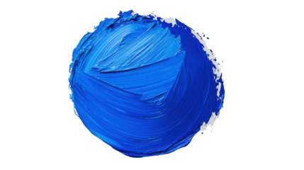 Blue paint stroke in circle shape on transparent background