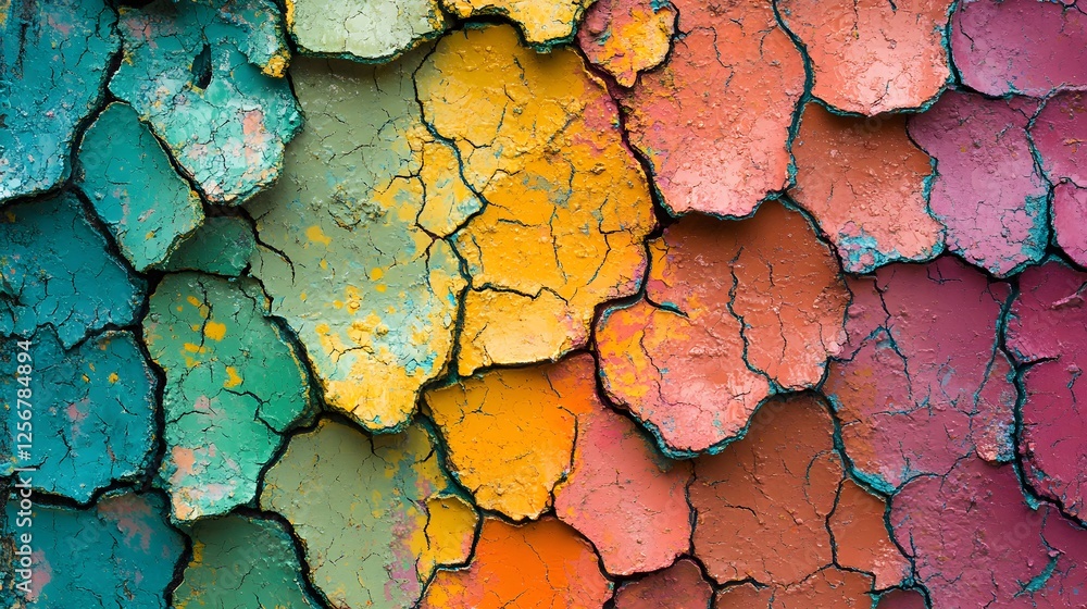 Poster close-up shot of cracked earth with vibrant colors. abstract art. macro texture backgrounds. abstrac
